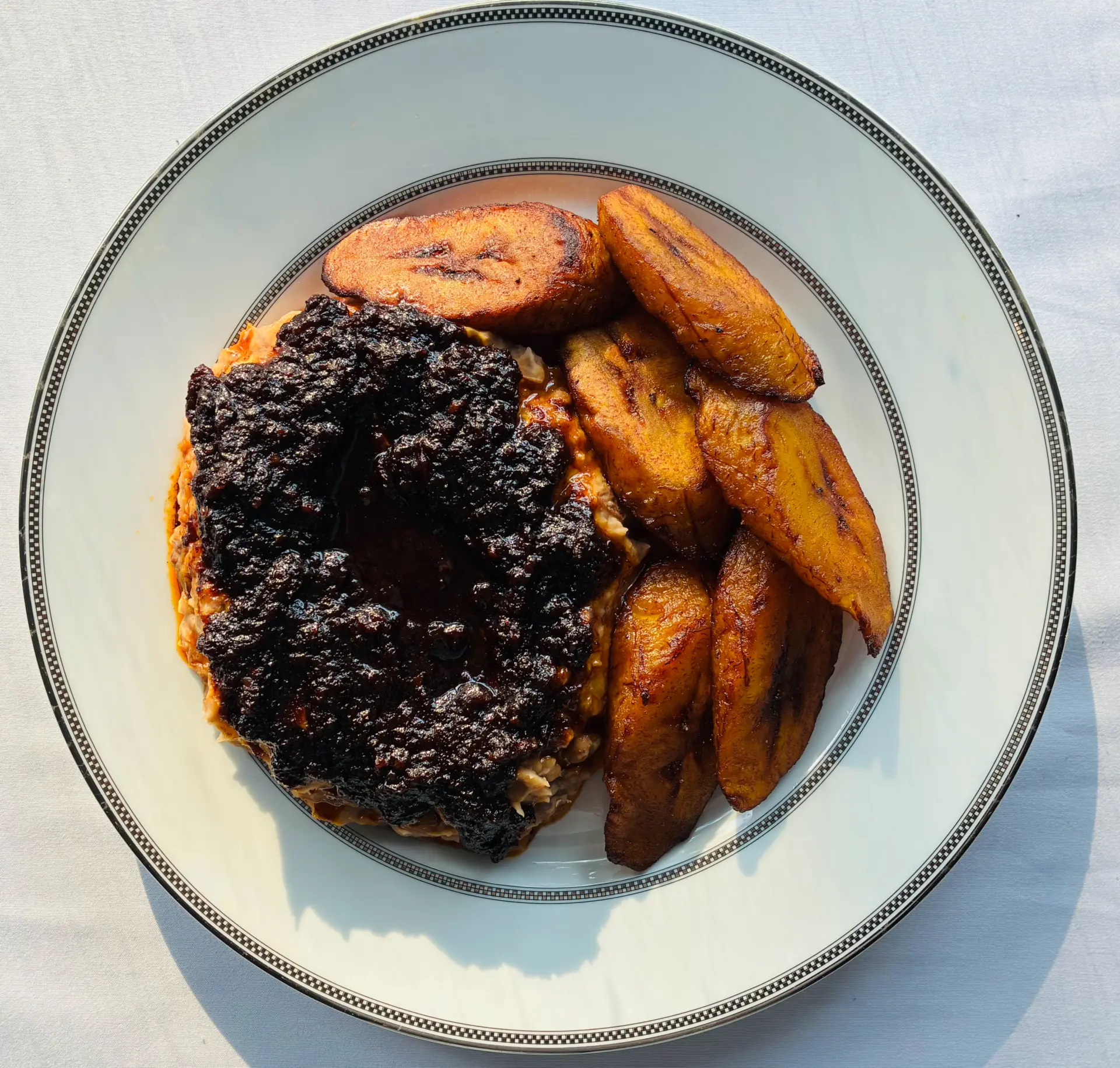 beans, plantain, w/ ewa agoyin sauce